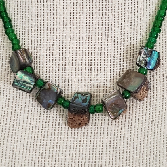 Vintage Abalone Chunk Beaded Choker Necklace - Picture 3 of 8